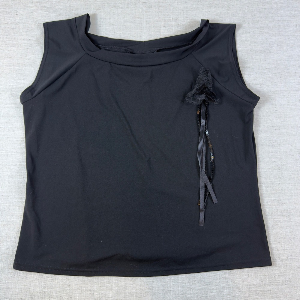 Street Code Womens Sleeveless Top Black Fabric Flower Ribbon Made in USA 1771